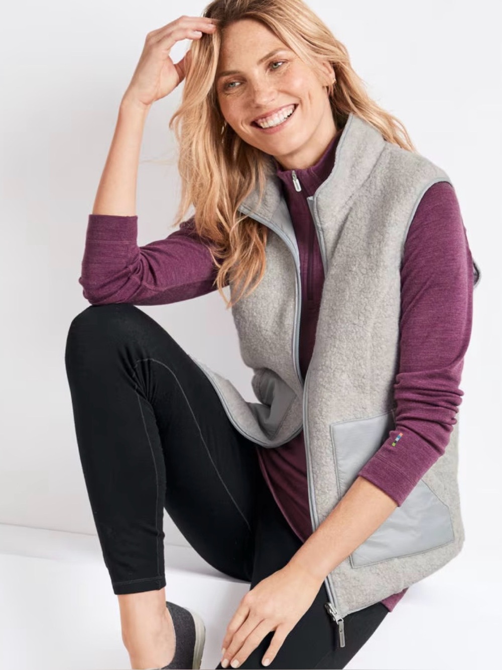 Smartwool Women's Anchor Line Reversible Sherpa Vest, Storm Gray, Small